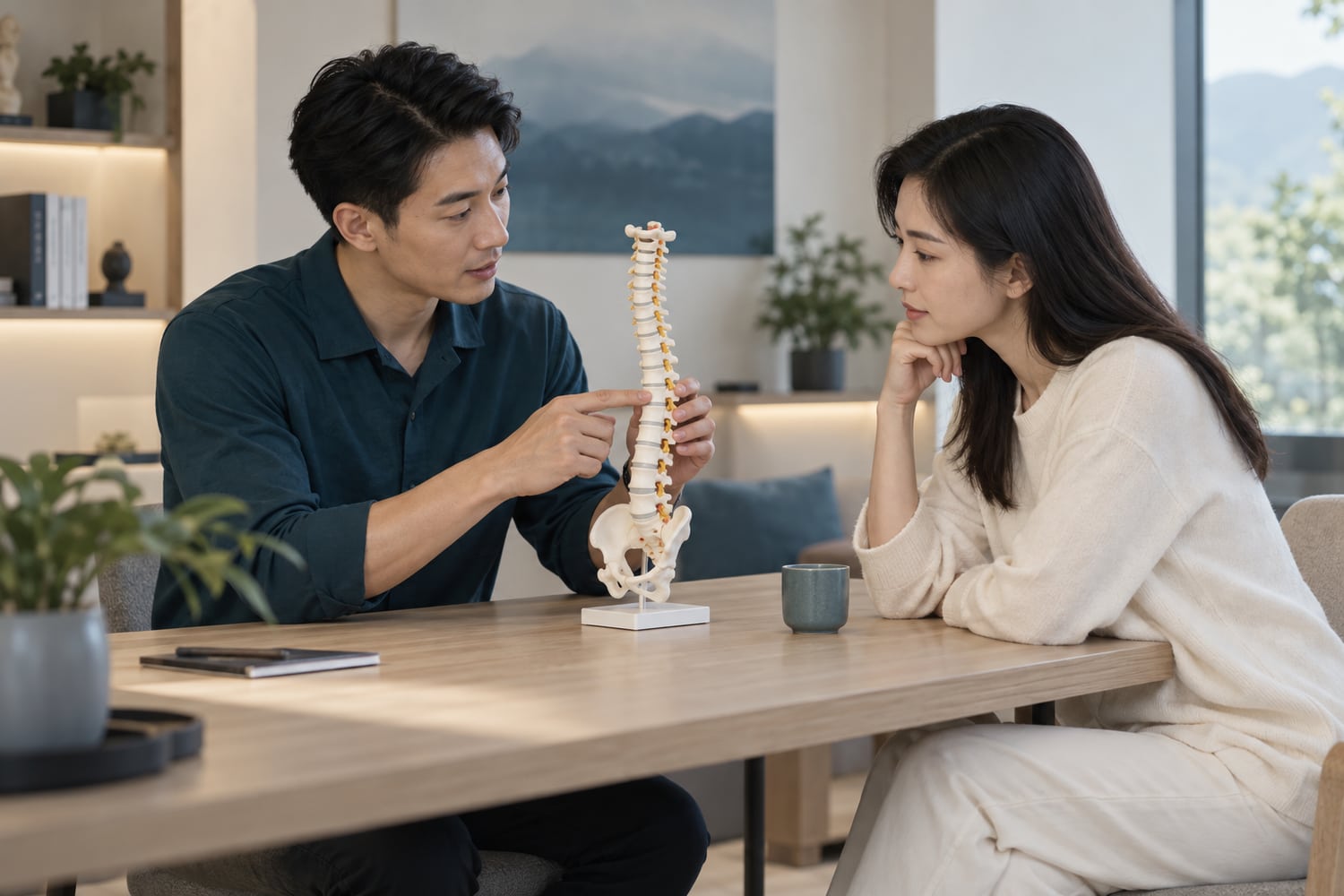 围绕脊柱模型展开沟通,品牌场景示意